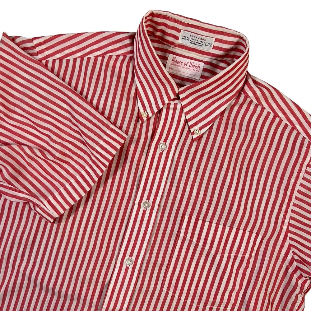 Vintage House of Walsh Sanforized 60s Button Down Red‎ Stripe Short Sleeve M